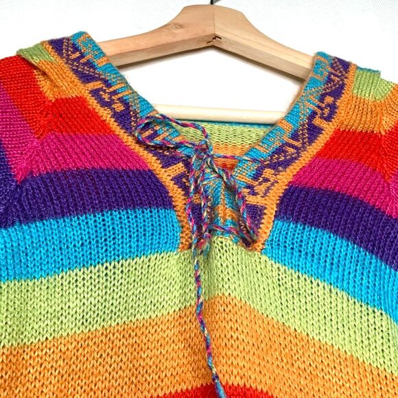 Cardigan Sweater Womens Multicolor Llama Rainbow Long Sleeve Hooded Boho S - Picture 5 of 11